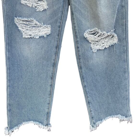 Forever 21 SZ 28 Cropped Jean Distressed Hi-Rise Zip-Fly Light Wash Frayed Hems - Picture 4 of 11
